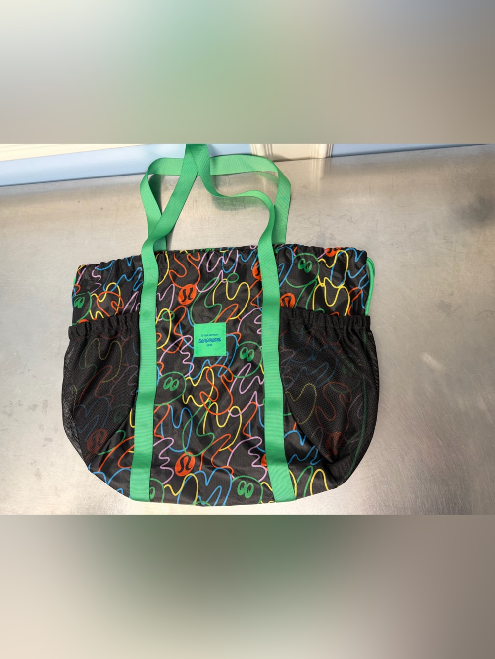 Lulu sea wheeze 2026 Black Multicolor Squiggle convertible Tote